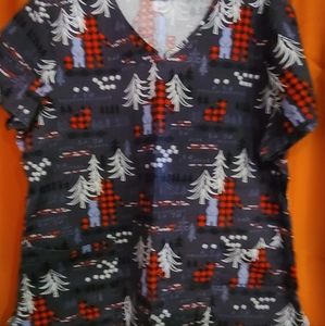 Winter Plaid Bear Scrub Top